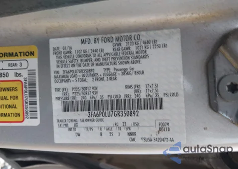 2016 Ford Fusion Hybrid Se from USA, damaged, VIN 3FA6P0LU7GR350892